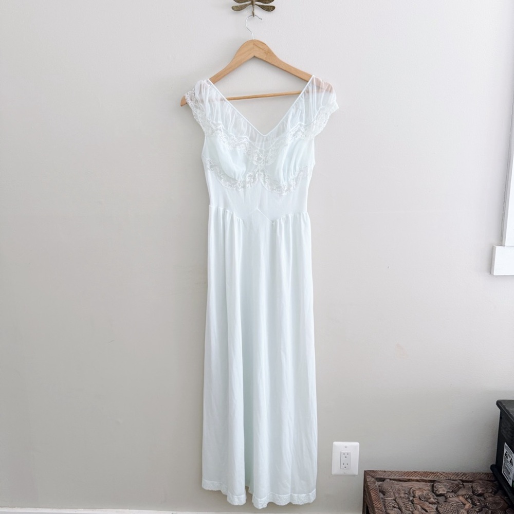 Vintage Pale Blue Feminine Sheer Long Maxi Nightgown Small